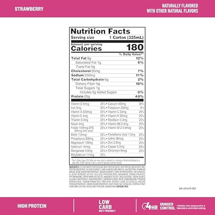 SlimFast Protein Shake, Strawberry- 20g Protein, Meal Replacement Shake Ready to Drink, High Protein with Low Carb and Low Sugar, 24 Vitamins and Minerals, 12 Count (Pack of 1) (Packaging May Vary) - Image 4