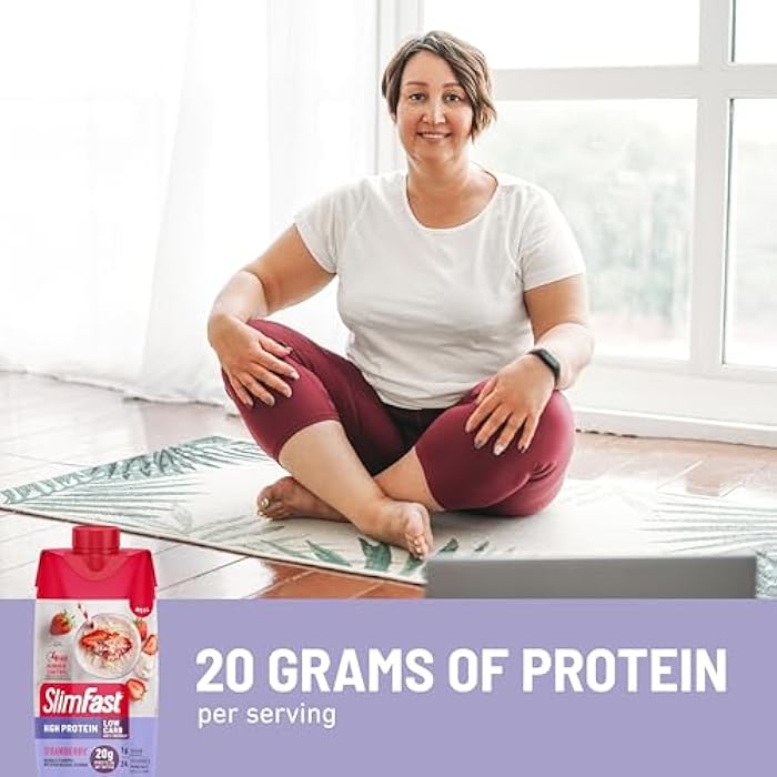 SlimFast Protein Shake, Strawberry- 20g Protein, Meal Replacement Shake Ready to Drink, High Protein with Low Carb and Low Sugar, 24 Vitamins and Minerals, 12 Count (Pack of 1) (Packaging May Vary) - Image 5
