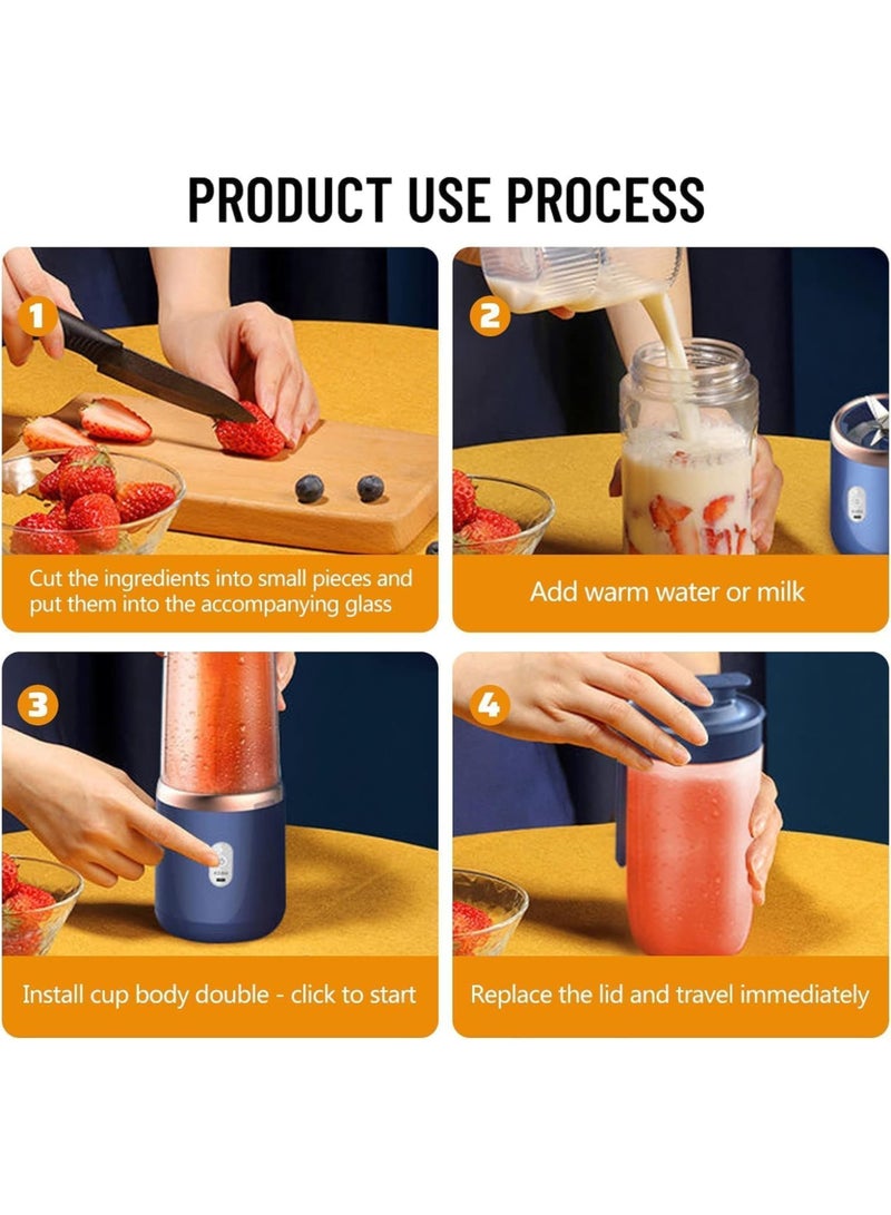 vexa pro Portable Blender 400ml, USB Rechargeable Personal Blender with 6 Blades, Smoothie & Juice Maker for Travel, Home, Office, Gym, BPA-Free Mini Juicer - Image 3