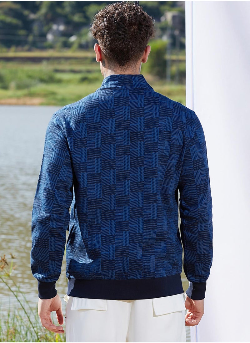 كامبوس سوترا Men's Blue Textured Jacket With Flap Pocket  - Image 5