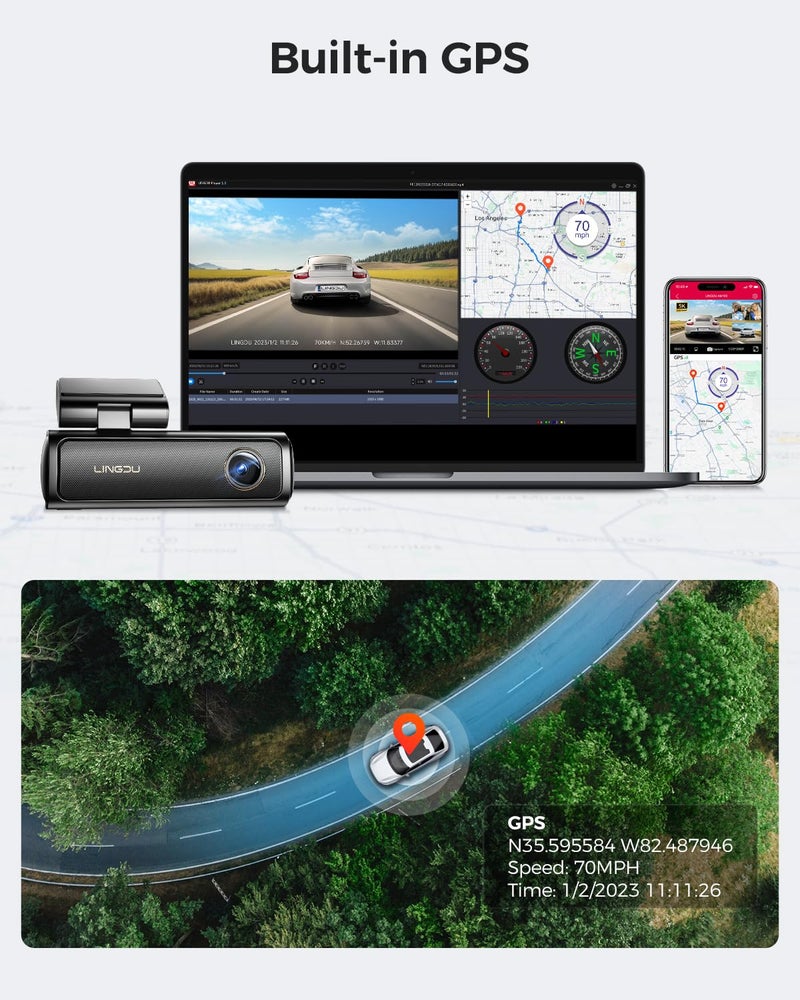 LINGDU AM100 5GHz WiFi 3 Channel Dash Cam, 4K Dual Front and Rear Dash Cam for Car with 64GB SD Card, Voice Control G-Sensor, 24H Parking Mode Night Vision, Built-in GPS Max Up Support 256GB - Image 4