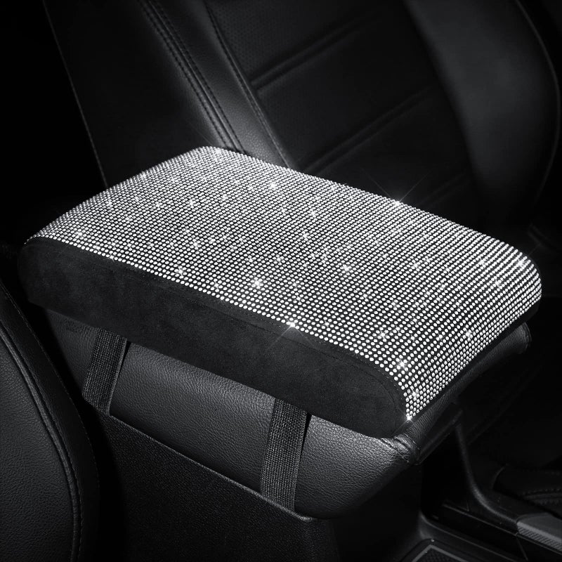 SEG Direct Diamond Auto Center Console Cover, Bling Car Armrest Cover, Memory Foam Armrest Cushion Pad with Crystal Rhinestones, Universal Seat Box Cover, White Diamond - Image 1