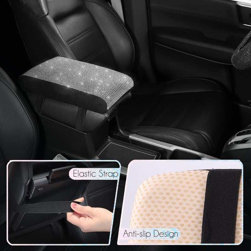 SEG Direct Diamond Auto Center Console Cover, Bling Car Armrest Cover, Memory Foam Armrest Cushion Pad with Crystal Rhinestones, Universal Seat Box Cover, White Diamond - Image 4