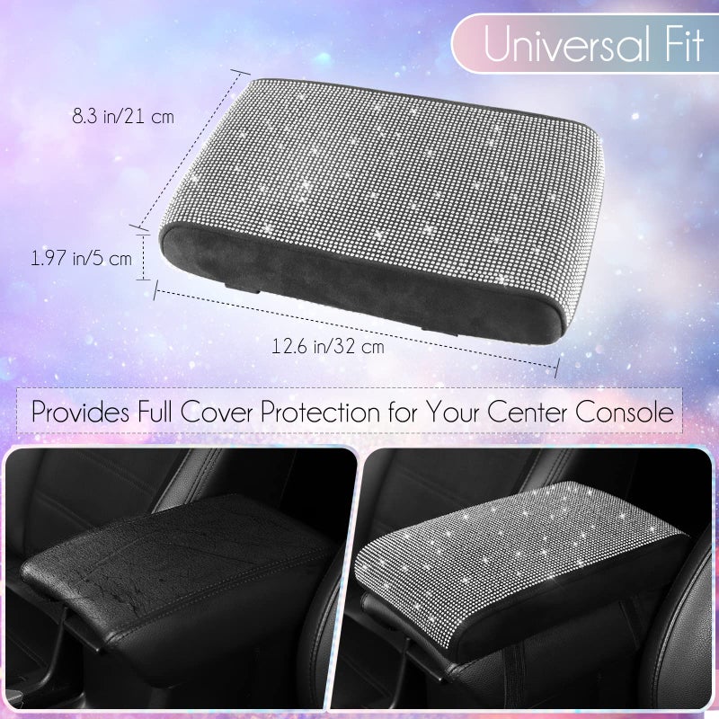 SEG Direct Diamond Auto Center Console Cover, Bling Car Armrest Cover, Memory Foam Armrest Cushion Pad with Crystal Rhinestones, Universal Seat Box Cover, White Diamond - Image 3