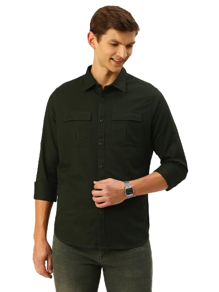 Thomas Scott Mens | Full Sleeve | Solid | Double Pockets | Slim Fit | 100% Cotton | Spread Collar | Casual | Shirt (BGreen_M) - Image 1