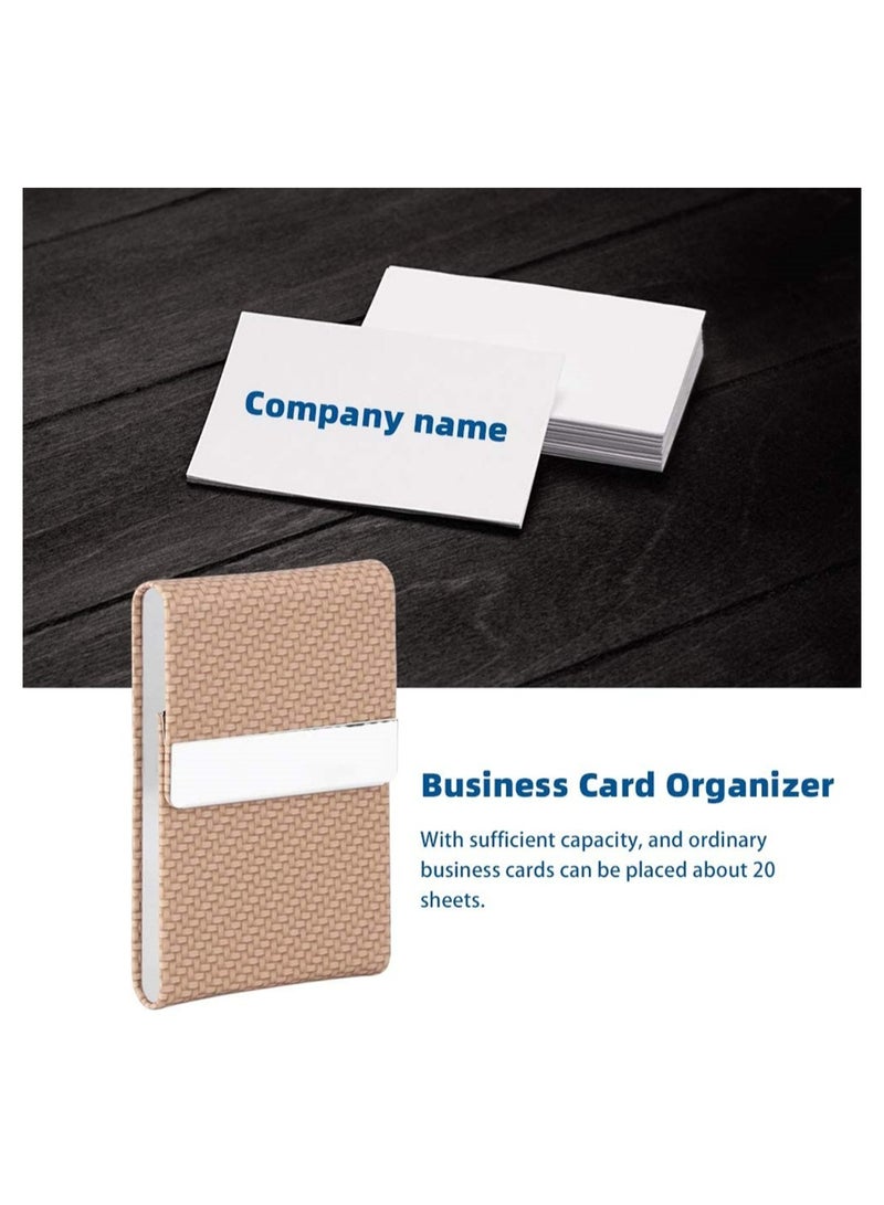 SYOSI Business Card Holder, Metal Business Name Card Case Luxury PU Leather Stainless Steel Multi Card Pocket, Name Card Wallet With Magnetic Closure For Women, Men (1 PCS, Bapricot)  - Image 3