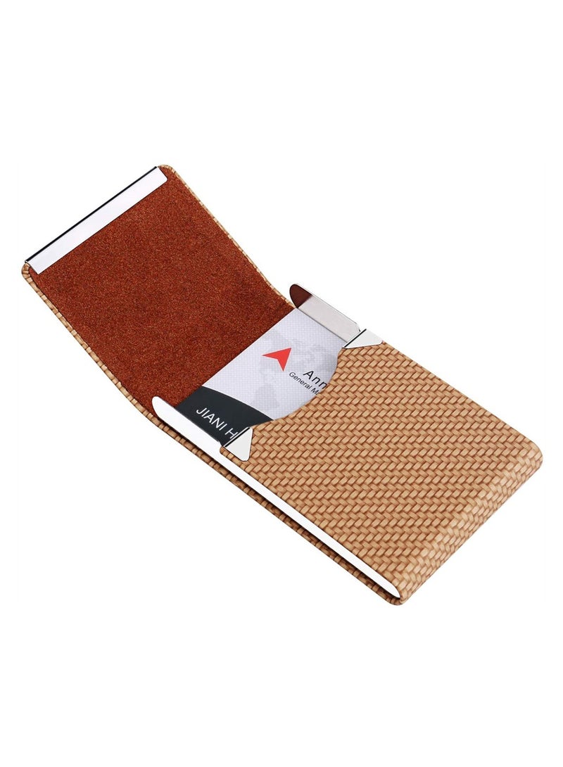 SYOSI Business Card Holder, Metal Business Name Card Case Luxury PU Leather Stainless Steel Multi Card Pocket, Name Card Wallet With Magnetic Closure For Women, Men (1 PCS, Bapricot)  - Image 4