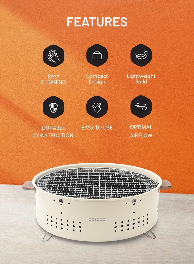 بورودو شواية فحم دائرية صغيرة للتخييم في الهواء الطلق / مصنوعة من مادة الحديد / بناء متين / تصميم صغير وخفيف الوزن / مناسب للسفر / سهل الاستخدام والتنظيف - بني فاتح - Image 2