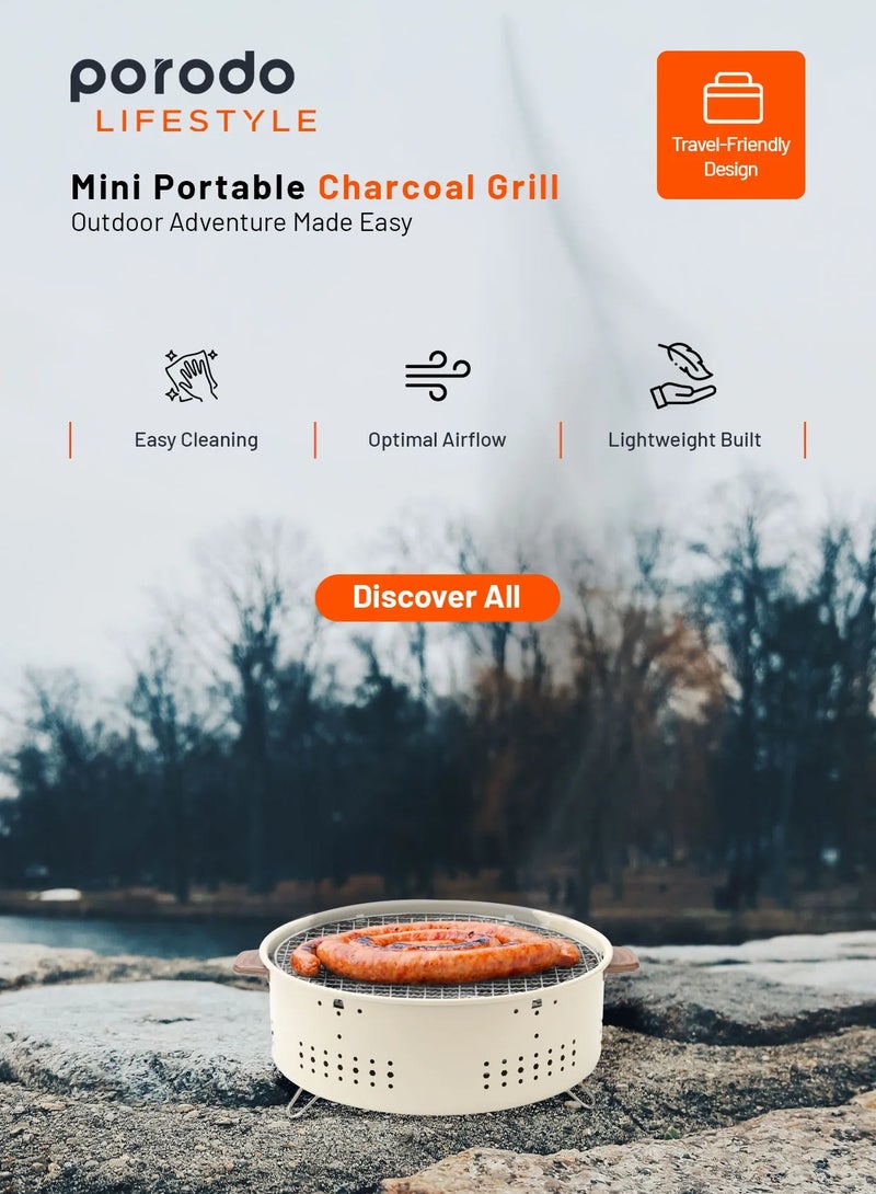 بورودو شواية فحم دائرية صغيرة للتخييم في الهواء الطلق / مصنوعة من مادة الحديد / بناء متين / تصميم صغير وخفيف الوزن / مناسب للسفر / سهل الاستخدام والتنظيف - بني فاتح - Image 3