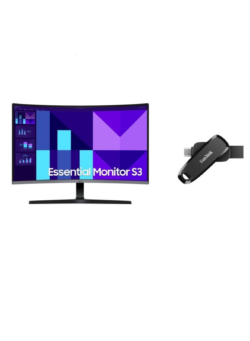 Samsung VisionSync Combo - Essential S3 32” Curved Display + SanDisk 256GB 2-in-1 USB-C/Type-A Phone Drive - Image 1