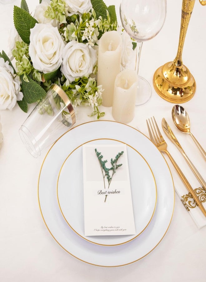 LUODA MirthMood 210Pcs Gold Dinnerware Sets, Gold and White Plastic Party Plates, Includes:30 Dinner Plates, 30 Dessert Plates, 30 Paper Towels with 90 Silverware & 30 9oz Cups - Image 2