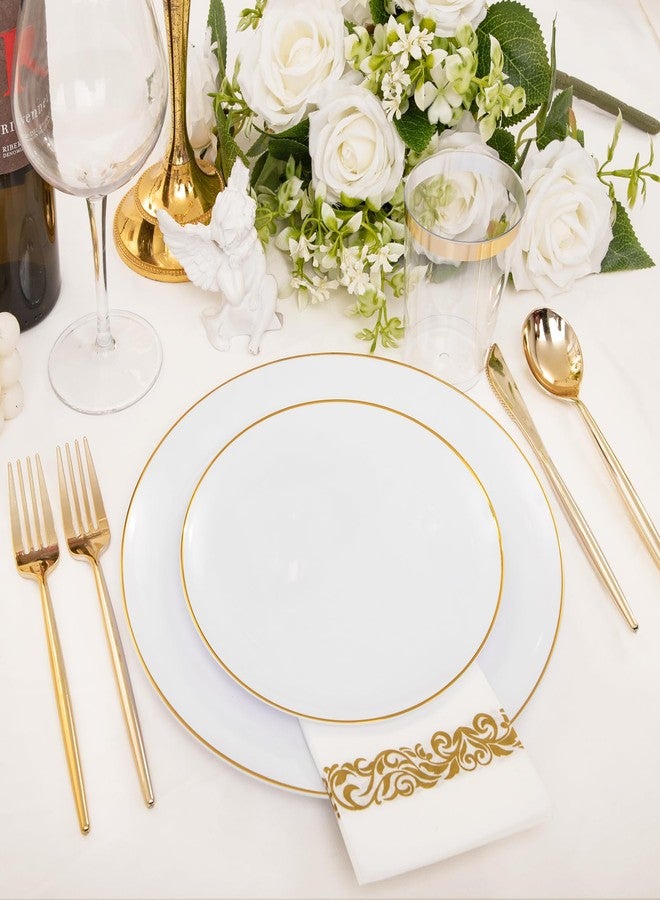 LUODA MirthMood 210Pcs Gold Dinnerware Sets, Gold and White Plastic Party Plates, Includes:30 Dinner Plates, 30 Dessert Plates, 30 Paper Towels with 90 Silverware & 30 9oz Cups - Image 5