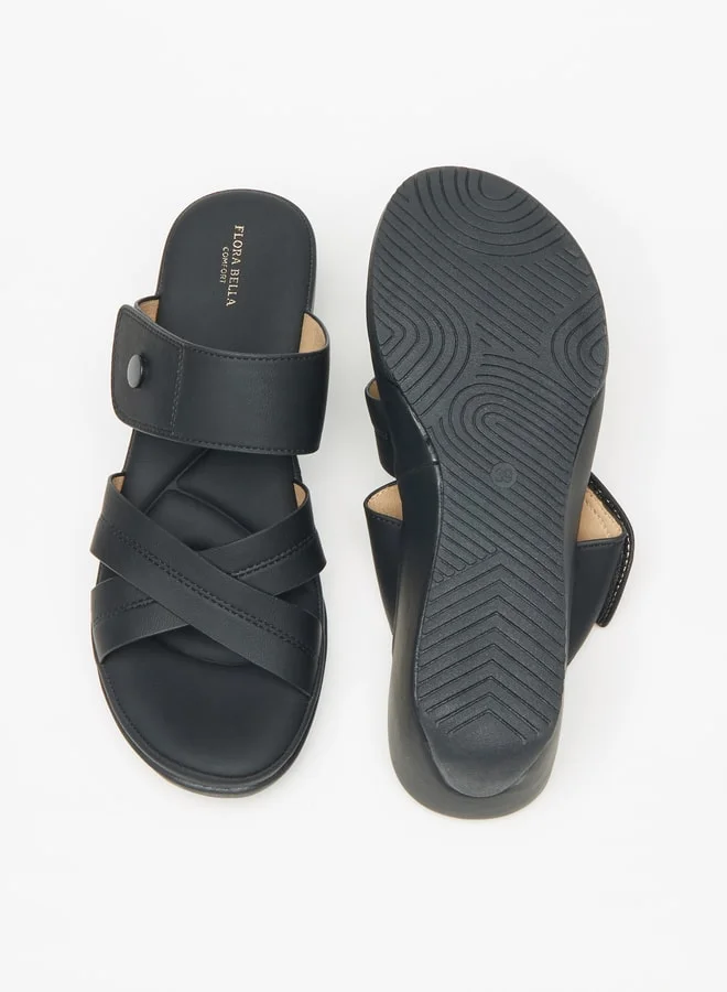 Flora Bella By Shoexpress Women's Solid Cross Strap Sandals with Wedge Heels