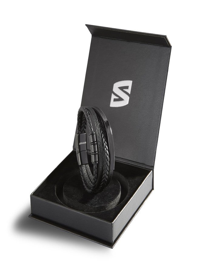 SERASAR Mens Original Leather Bracelet 20cm Black Men Gift Box Genuine Braided Adjust Able Magnetic Clasp Multi Layer Wrap Rope Man Mans Bracelets Jewelry Magnet Accessories - Image 2