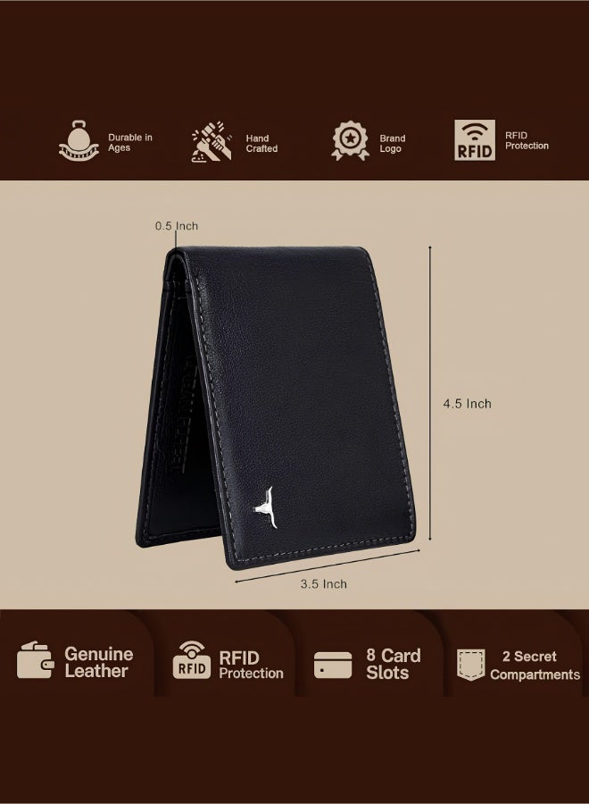 URBANFOREST URBAN FOREST George Black Leather Wallet for Men, 8 Card Slots, 2 Currency Compartments and 2 Secret Pockets, Stylish Bifold Wallet, Premium Gift - Image 4