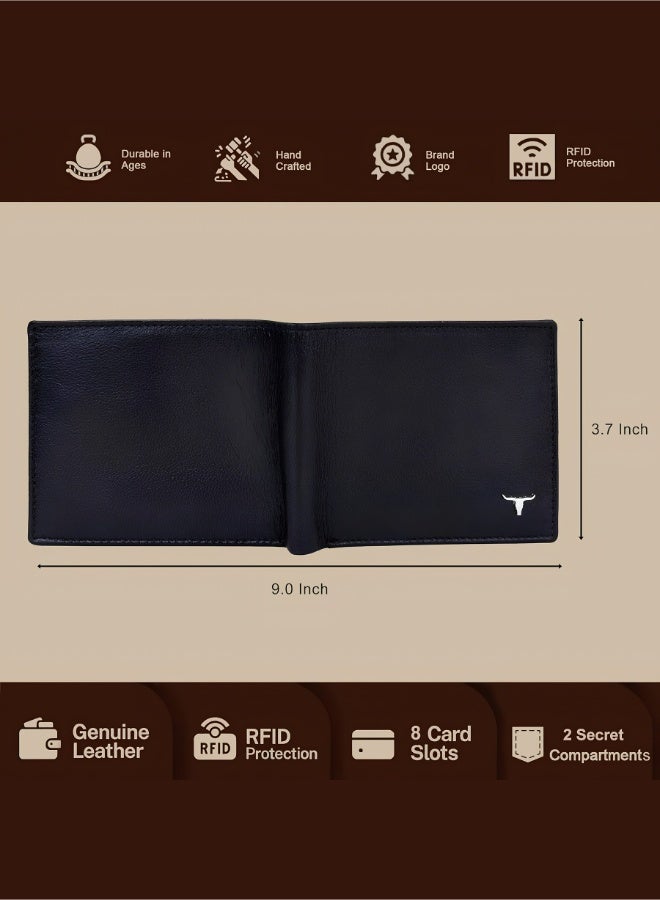 URBANFOREST URBAN FOREST George Black Leather Wallet for Men, 8 Card Slots, 2 Currency Compartments and 2 Secret Pockets, Stylish Bifold Wallet, Premium Gift - Image 3