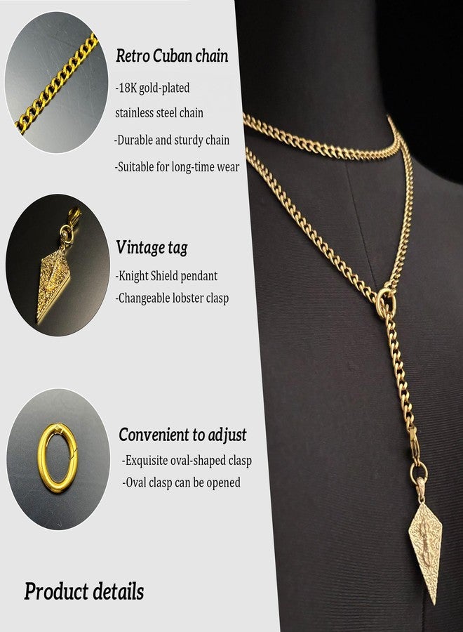 EverGlimp 18K Gold Plated Knight's Shield Slip Chain for Women, 39'', Gold Plated, No Gemstone - Image 3