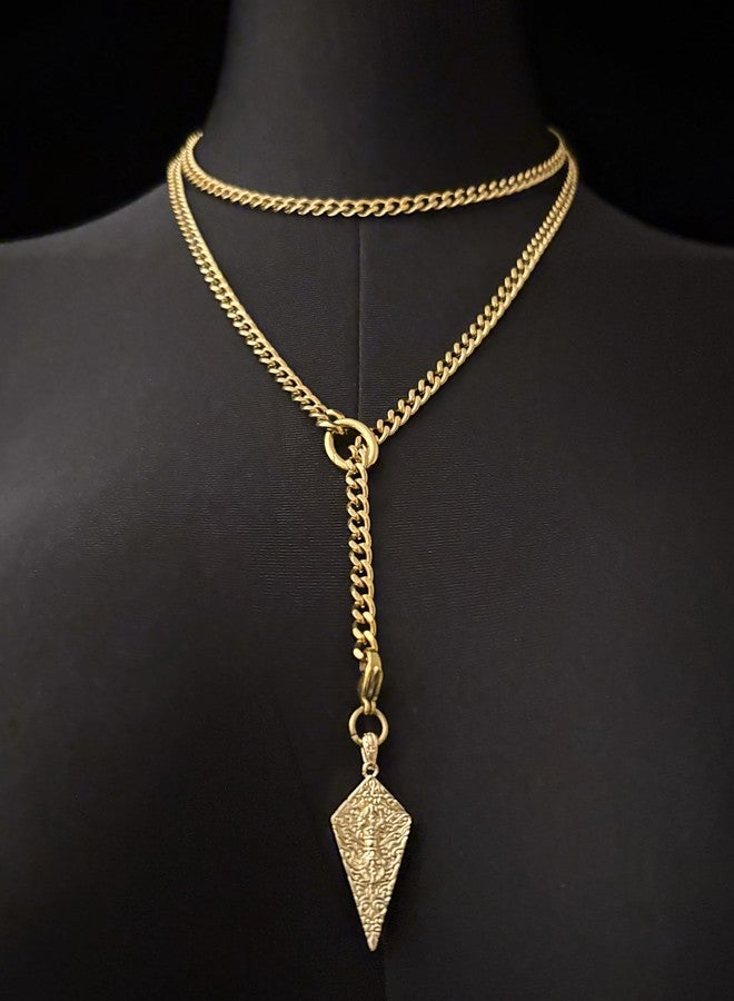 EverGlimp 18K Gold Plated Knight's Shield Slip Chain for Women, 39'', Gold Plated, No Gemstone - Image 2