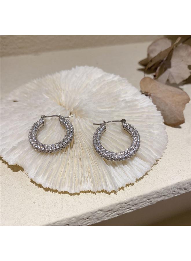 Niche Design Sense Micro-inlaid Zircon Geometric Hoop Earrings Elegant Cool Ear Ring Personality Fashion Earrings 