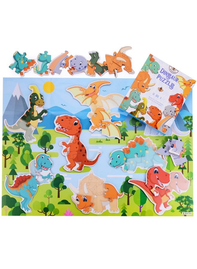 Beginner Dinosaur Puzzles For 2, 3, 4 Year Old Toddlers, 8 Pack Jigsaw Floor Puzzles, Educational Learning Puzzles For Toddlers, 8 Different Dinosaurs With Dinosaur World Map - Image 3