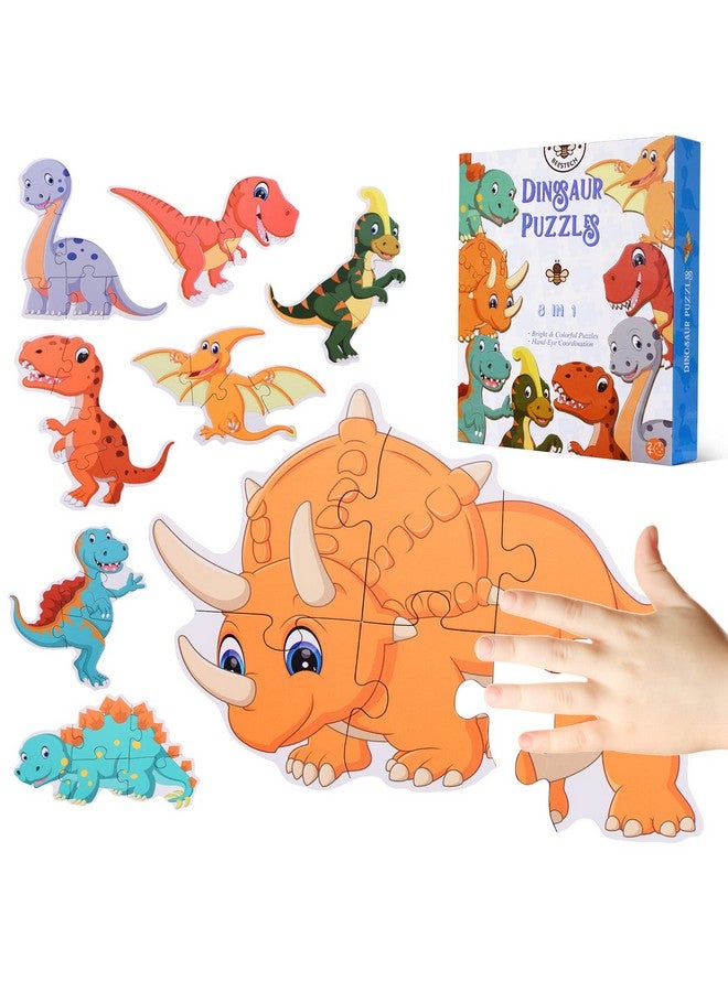 Beginner Dinosaur Puzzles For 2, 3, 4 Year Old Toddlers, 8 Pack Jigsaw Floor Puzzles, Educational Learning Puzzles For Toddlers, 8 Different Dinosaurs With Dinosaur World Map - Image 2