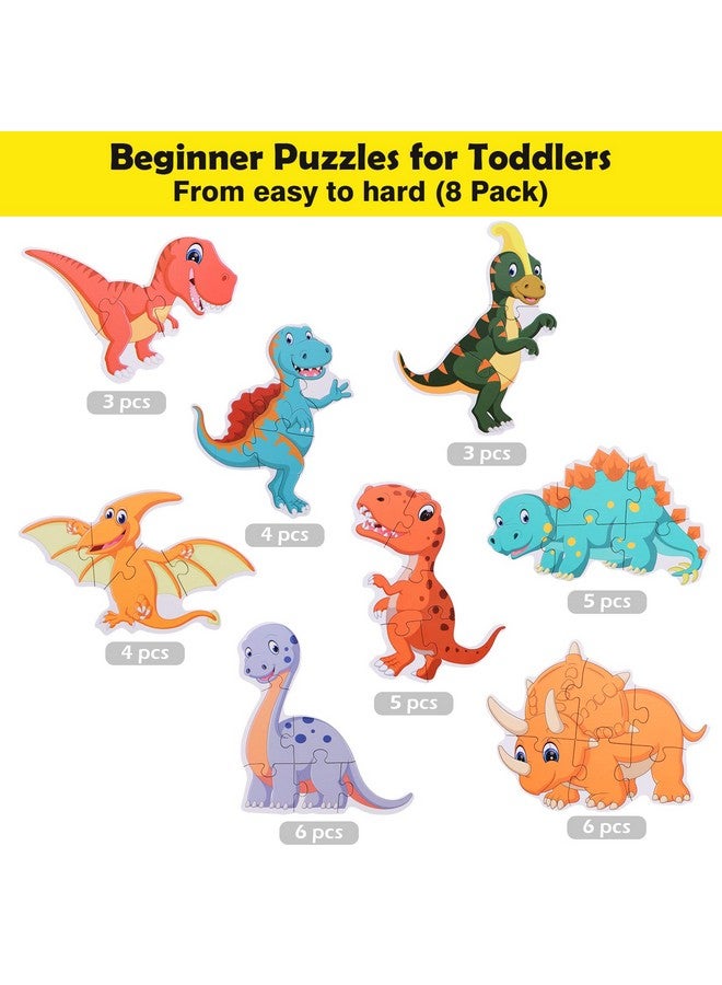 Beginner Dinosaur Puzzles For 2, 3, 4 Year Old Toddlers, 8 Pack Jigsaw Floor Puzzles, Educational Learning Puzzles For Toddlers, 8 Different Dinosaurs With Dinosaur World Map - Image 4