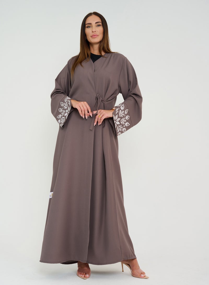Rosette Abaya Node Open abaya with Embroidery Design on sleeves - Image 1