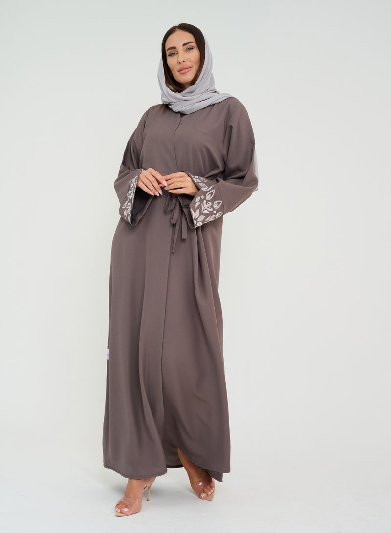 Rosette Abaya Node Open abaya with Embroidery Design on sleeves - Image 3