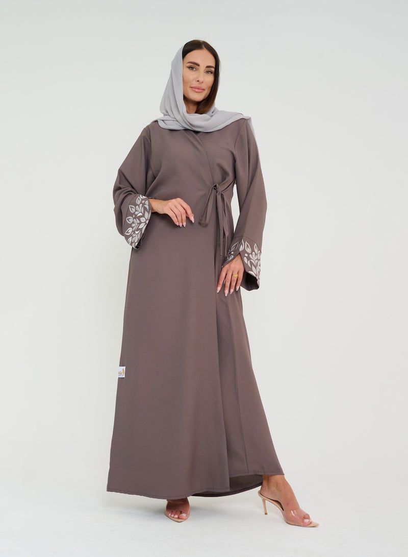 Rosette Abaya Node Open abaya with Embroidery Design on sleeves - Image 2
