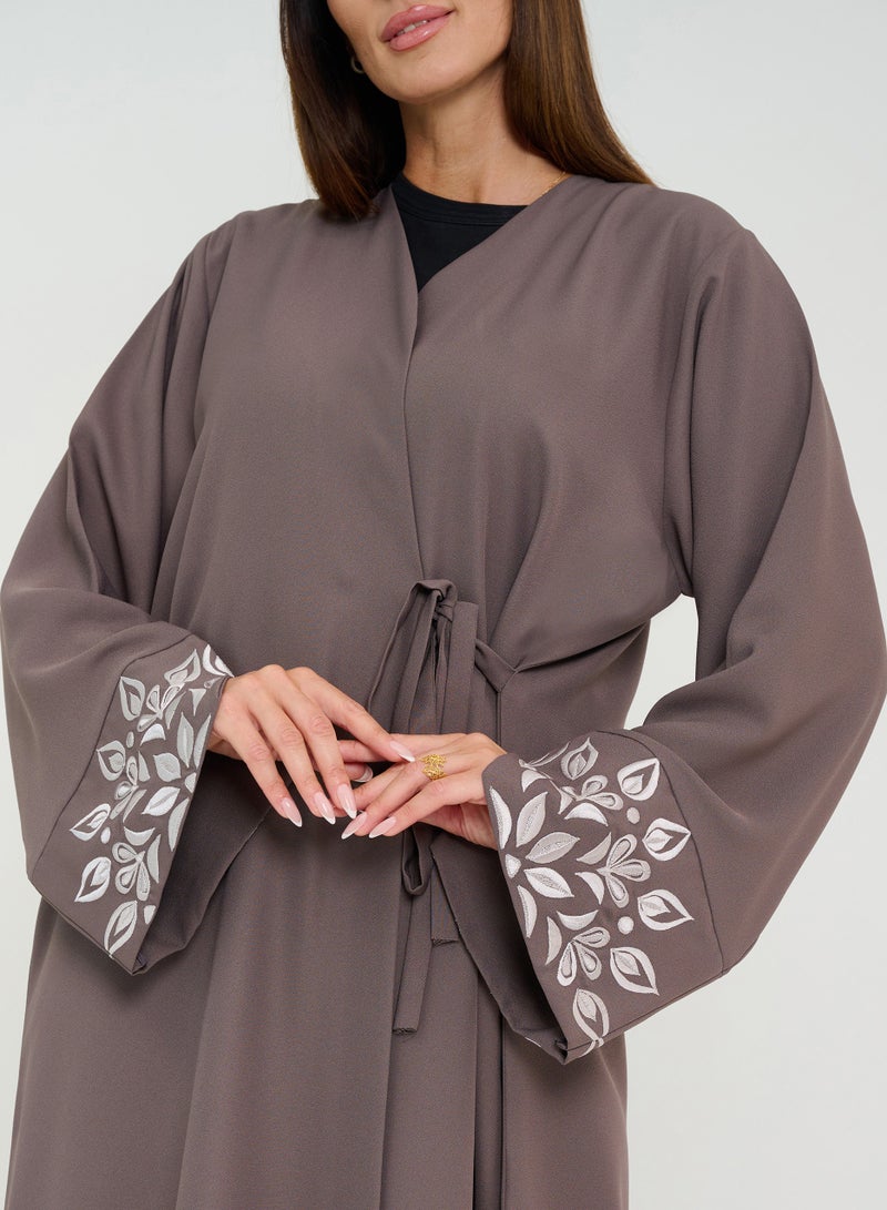 Rosette Abaya Node Open abaya with Embroidery Design on sleeves - Image 4