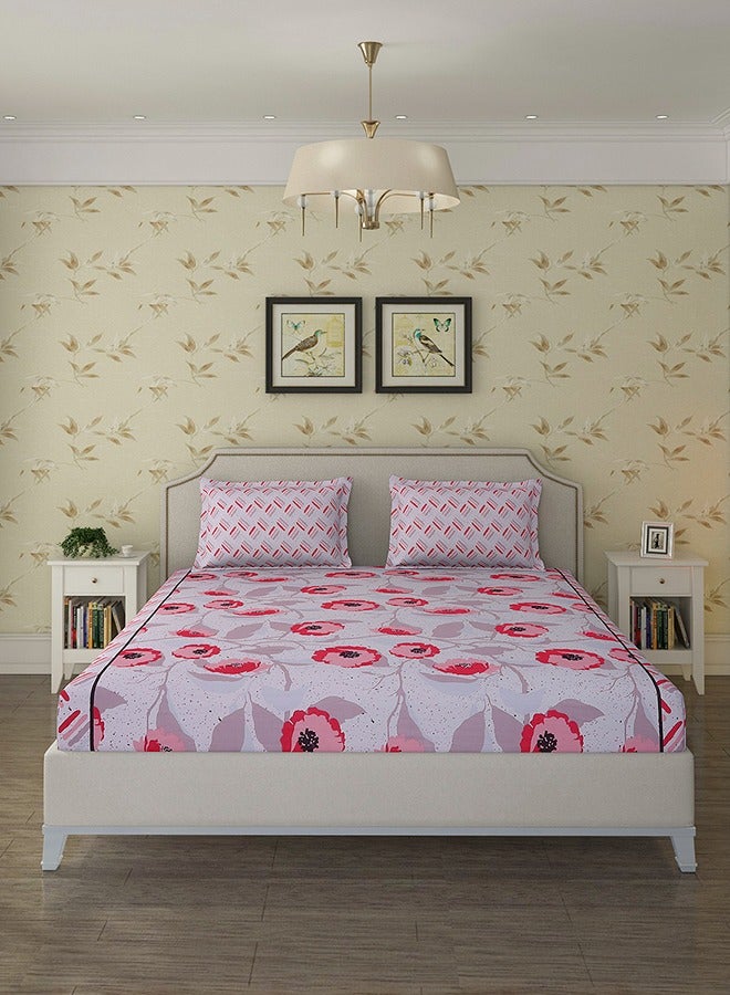 عقد الحالة ملاءة سرير مزدوجة من إنفوغ، مصنوعة من القطن، مع غطائين للوسائد، مناسبة لغرفة النوم والمنزل والفندق - ١٢٠ جرام لكل متر مربع (زهرة وردية) - Image 1