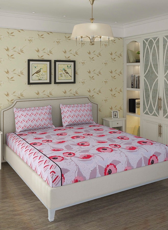 عقد الحالة ملاءة سرير مزدوجة من إنفوغ، مصنوعة من القطن، مع غطائين للوسائد، مناسبة لغرفة النوم والمنزل والفندق - ١٢٠ جرام لكل متر مربع (زهرة وردية) - Image 2