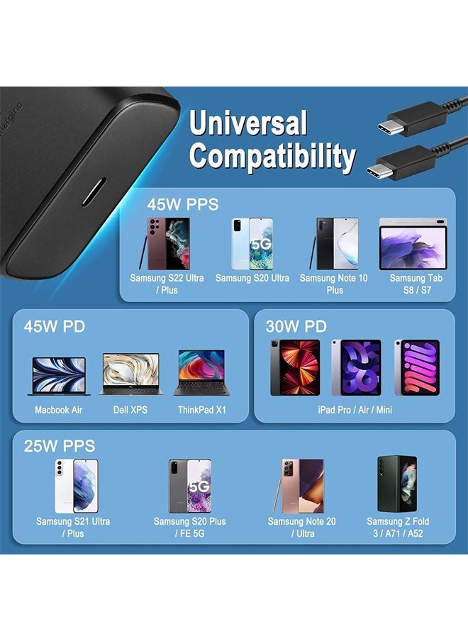 Taimi - 45W USB C Super Fast Charger USB C Plug for Samsung Galaxy S22 Ultra/S22+/S22/S21 Ultra/S21+/S21/S20/Note20/Note10/S10,Galaxy Tab S7/S7+/S8/S8+/S8 Ultra,PPS Charger with 6.6ft USB C Charger Cable - Image 1