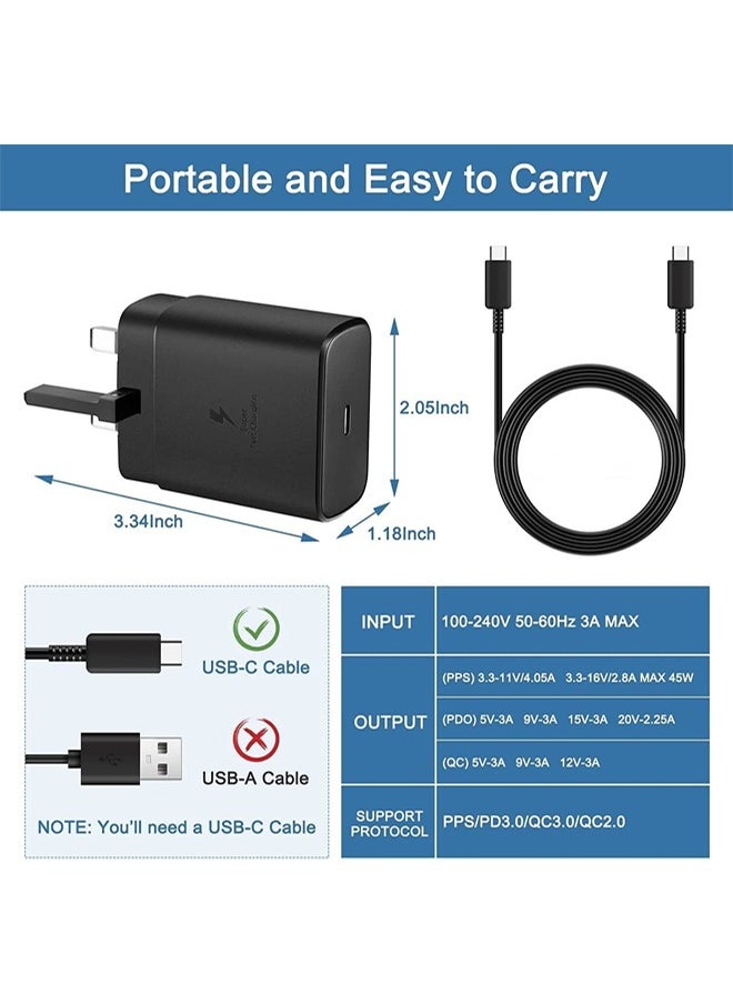 Taimi - 45W USB C Super Fast Charger USB C Plug for Samsung Galaxy S22 Ultra/S22+/S22/S21 Ultra/S21+/S21/S20/Note20/Note10/S10,Galaxy Tab S7/S7+/S8/S8+/S8 Ultra,PPS Charger with 6.6ft USB C Charger Cable - Image 1