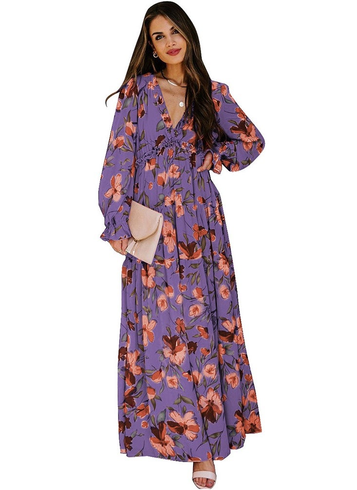 Loquat Thin Gauze Floral Long Sleeved Dress 