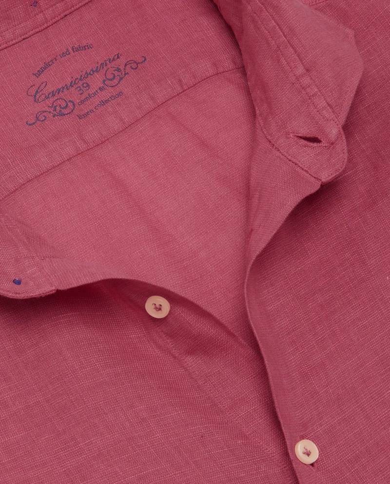 كاميتشسما قميص عصري كتان مصبوغ بلون أحمر