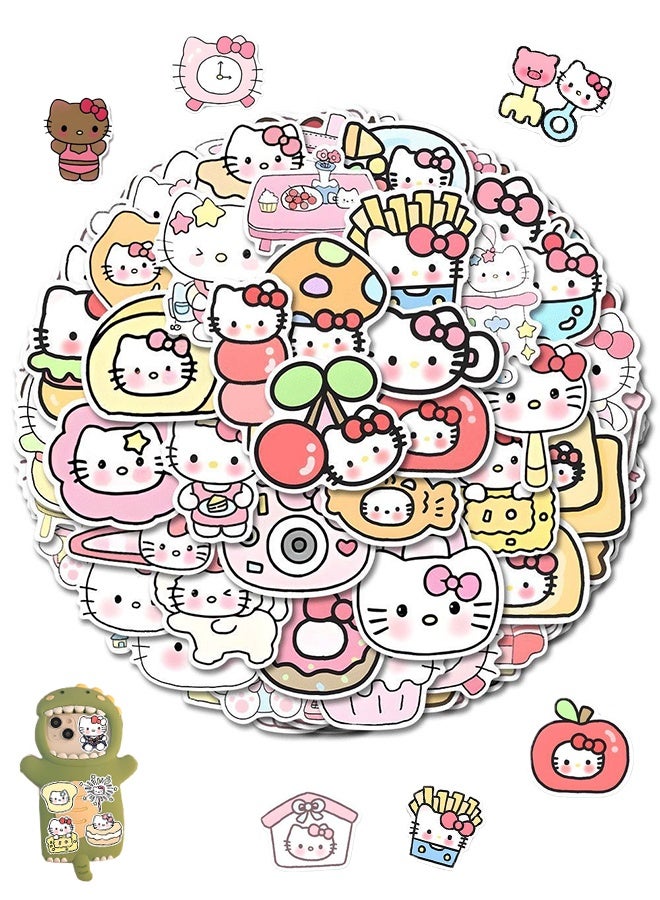 Hello Kitty 100 PCS Hello Cute Kitty Stickers for Kids Teens Adults, Cartoon Kids Stickers for Water Bottles Laptop Luggage Scrapbook, Asverbet Waterproof Vinyl Decals - Image 1