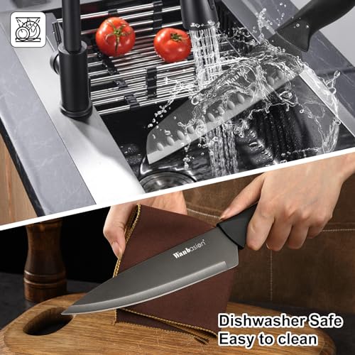 Wanbasion Black Stainless Steel Knife Set, Sharp Kitchen Knife Set Professional, Kitchen Knife Set Dishwasher Safe with Covers for Cooking - Image 5