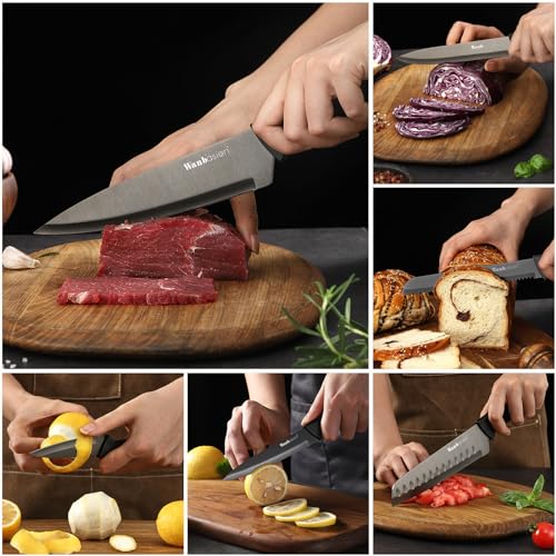 Wanbasion Black Stainless Steel Knife Set, Sharp Kitchen Knife Set Professional, Kitchen Knife Set Dishwasher Safe with Covers for Cooking - Image 3