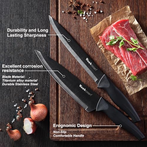 Wanbasion Black Stainless Steel Knife Set, Sharp Kitchen Knife Set Professional, Kitchen Knife Set Dishwasher Safe with Covers for Cooking - Image 4