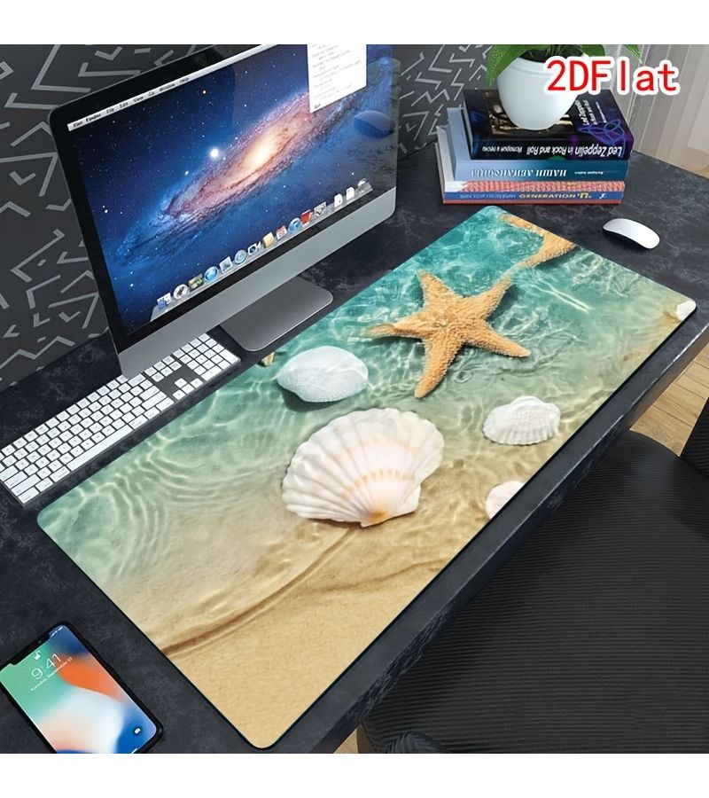 1 قطعة كبيرة بساط مكتب غير قابل للانزلاق 50×100 سم لاستخدام الكمبيوتر المحمول والألعاب المكتبية، بقاعدة مطاطية سميكة متينة، بتصميم بحري للوحة المفاتيح والفأرة، إكسسوارات الكمبيوتر المنزلية - Image 1