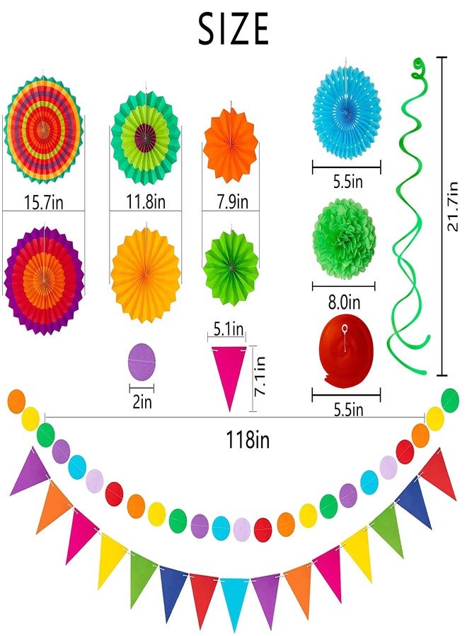 Labrostar 32Pcs Cinco De Mayo Decorations Fiesta Party Decorations Multi-Color Paper Fans Garlands Pennant Pom Poms Hanging Swirls For Birthday Wedding Rainbow Mexican Party - Image 4