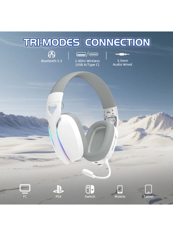 Attack Shark L90 Wireless Gaming Headset RGB, Tri-Mode 2.4G + Bluetooth 5.3 + Wired, 40mm Drivers, 7.1 Surround, Noise Cancelling Mic, 800mAh Battery, Lightweight 215g, PS5/PC/Switch Compatible | White - Image 2