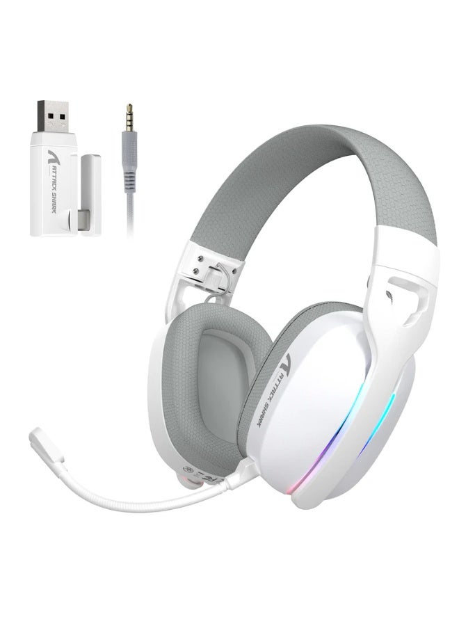 Attack Shark L90 Wireless Gaming Headset RGB, Tri-Mode 2.4G + Bluetooth 5.3 + Wired, 40mm Drivers, 7.1 Surround, Noise Cancelling Mic, 800mAh Battery, Lightweight 215g, PS5/PC/Switch Compatible | White - Image 1