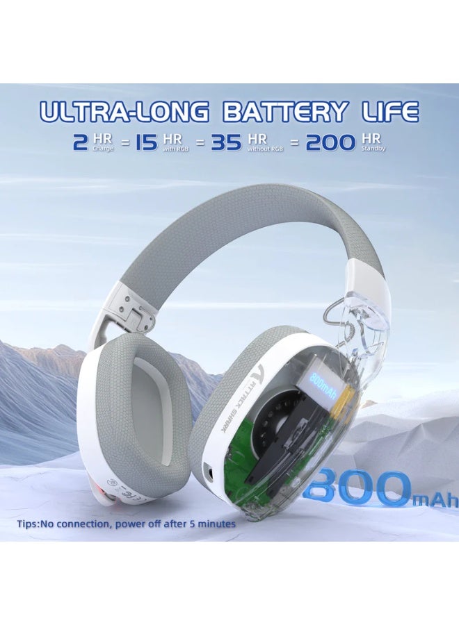 Attack Shark L90 Wireless Gaming Headset RGB, Tri-Mode 2.4G + Bluetooth 5.3 + Wired, 40mm Drivers, 7.1 Surround, Noise Cancelling Mic, 800mAh Battery, Lightweight 215g, PS5/PC/Switch Compatible | White - Image 4