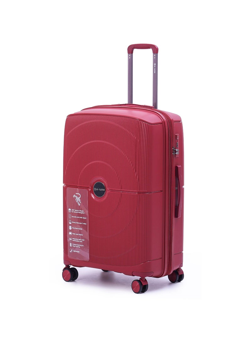 Reflection - REFLECTION High Quality PP Checked Suitcase Lightweight Hardshell Durable Expandable Vertical Series Travel Luggage Trolley with Double Spinner Wheels and TSA Lock Wine Red 24 - Image 1