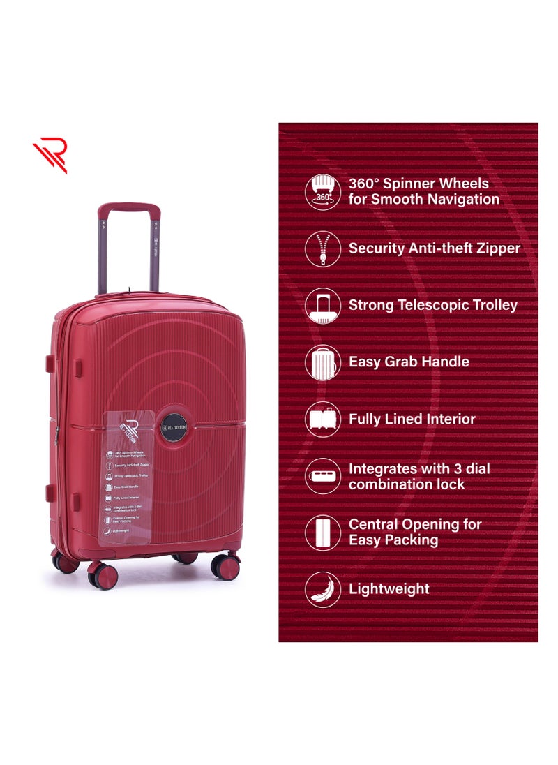 Reflection - REFLECTION High Quality PP Checked Suitcase Lightweight Hardshell Durable Expandable Vertical Series Travel Luggage Trolley with Double Spinner Wheels and TSA Lock Wine Red 24 - Image 1