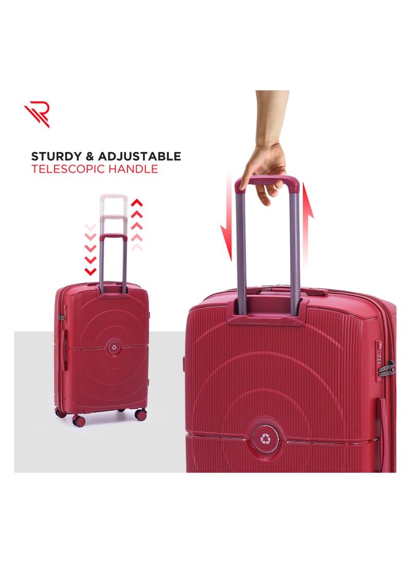 Reflection - REFLECTION High Quality PP Checked Suitcase Lightweight Hardshell Durable Expandable Vertical Series Travel Luggage Trolley with Double Spinner Wheels and TSA Lock Wine Red 24 - Image 1