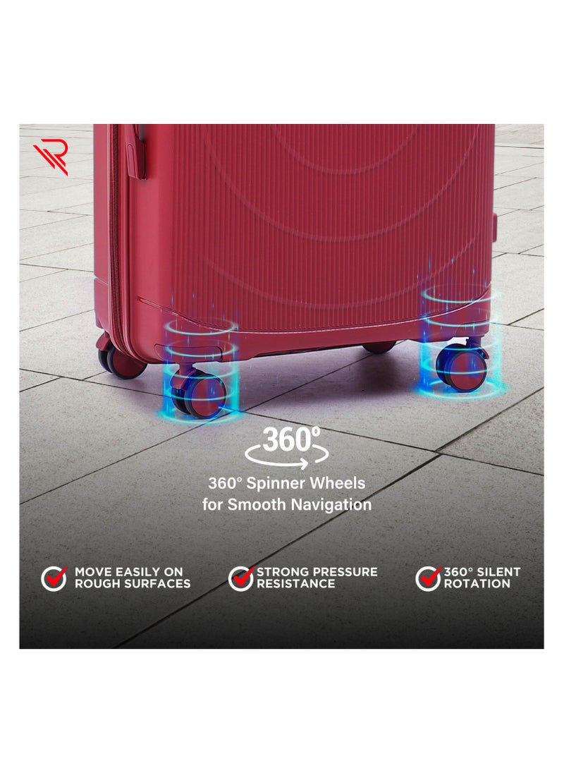 Reflection - REFLECTION High Quality PP Checked Suitcase Lightweight Hardshell Durable Expandable Vertical Series Travel Luggage Trolley with Double Spinner Wheels and TSA Lock Wine Red 24 - Image 1