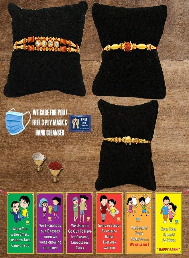 BOGATCHI L3L-11 Designer Rakhi for Brother, Rakhi Set of 3, Royal Rakhi Set- 3, Set of 3 Beautiful Rakhi for Bhai - Image 1